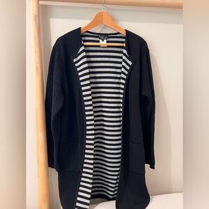 Agnes B Prestige double knit long cardigan black grey striped lining size 2 med